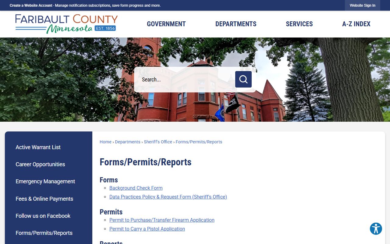 Faribault County arrest records sheriff forms and records requests