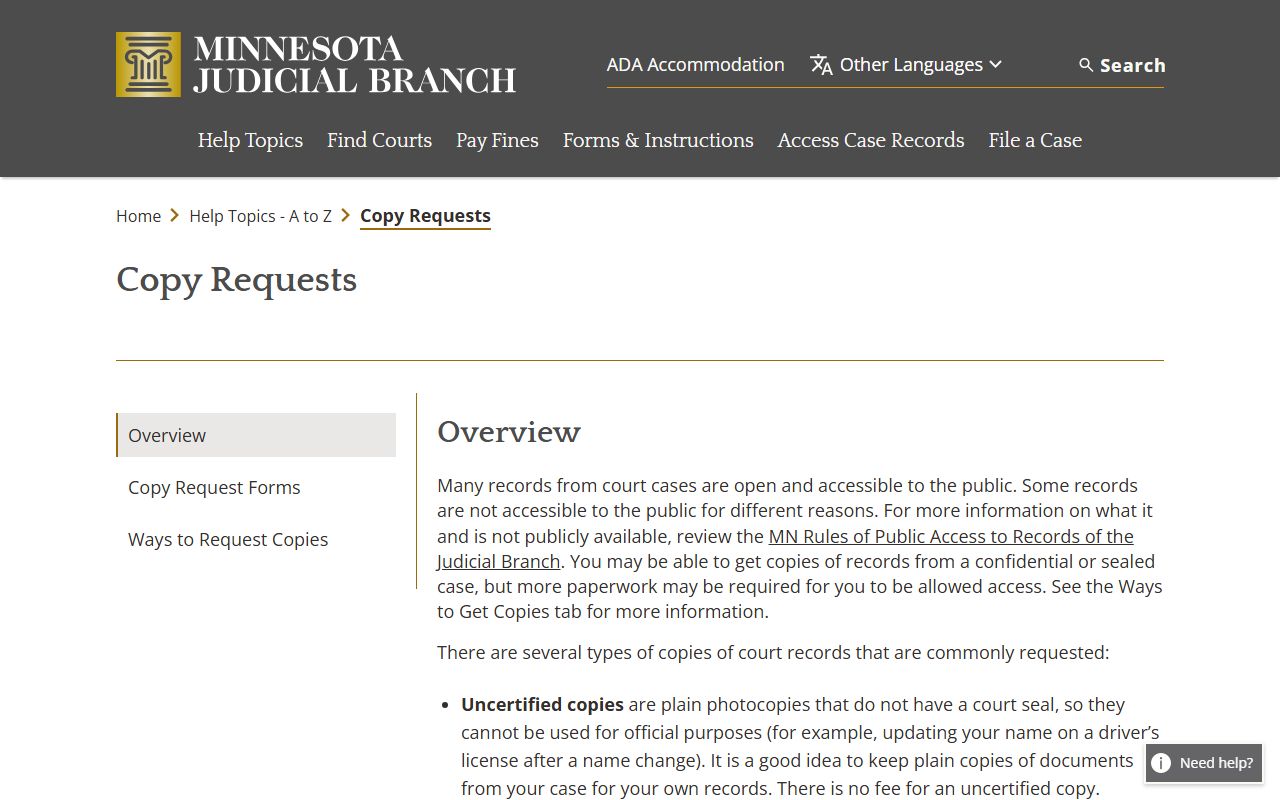 Faribault County court dockets copy request guidance