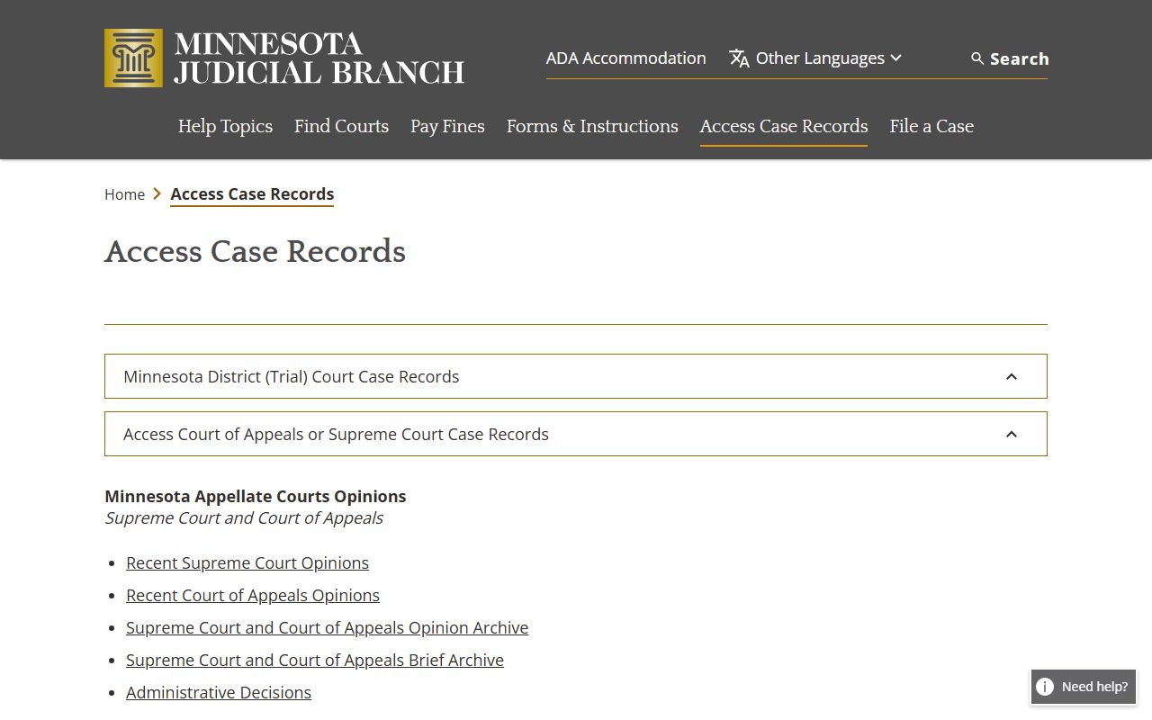 Faribault County court records access case records page