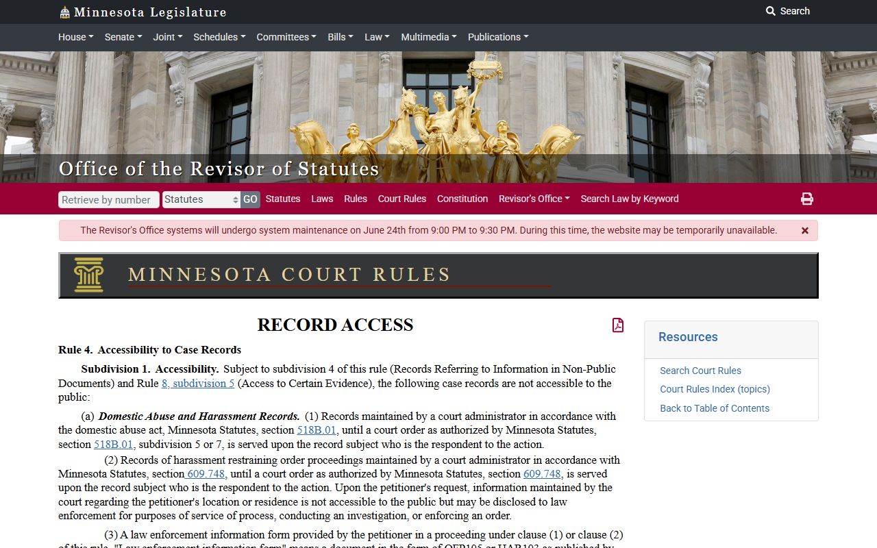 Faribault County court records Rule 4 public access