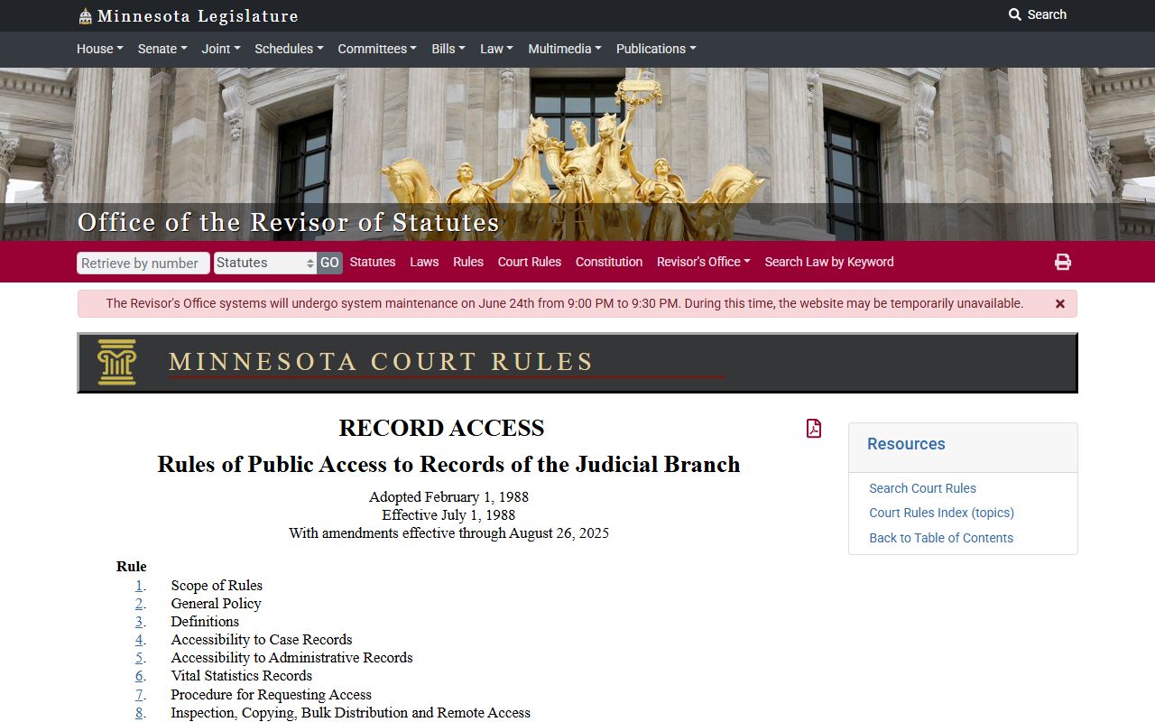 Faribault County court records Minnesota Rules of Public Access