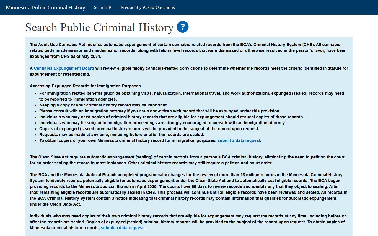 Faribault County criminal court records BCA criminal history search form
