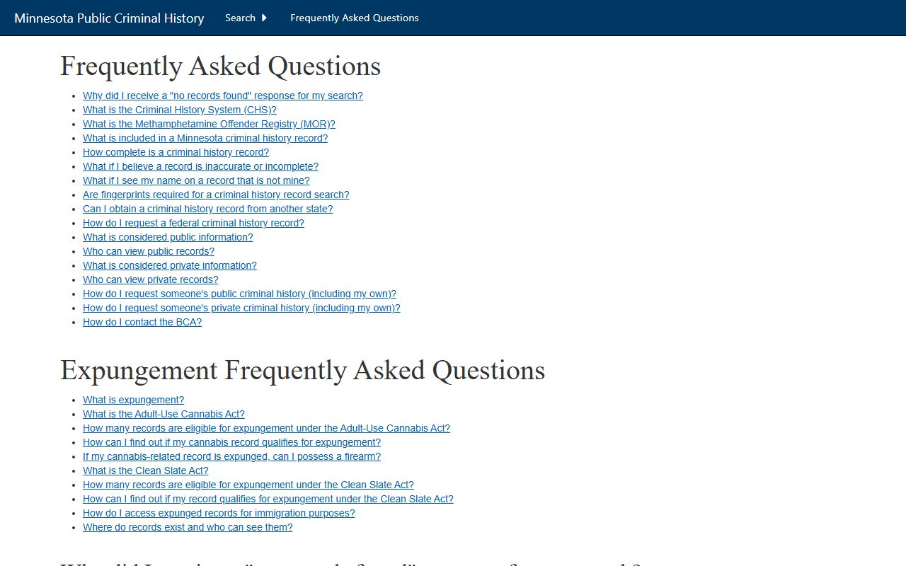 Faribault County criminal court records BCA criminal history FAQ