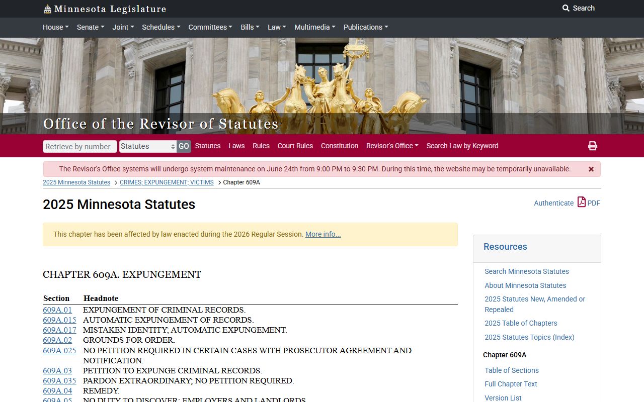 Faribault County criminal court records Minnesota expungement chapter