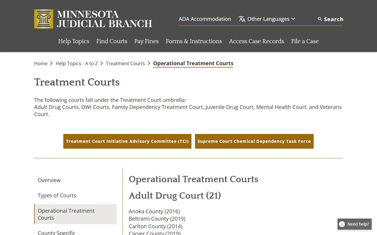 Treatment courts overview page