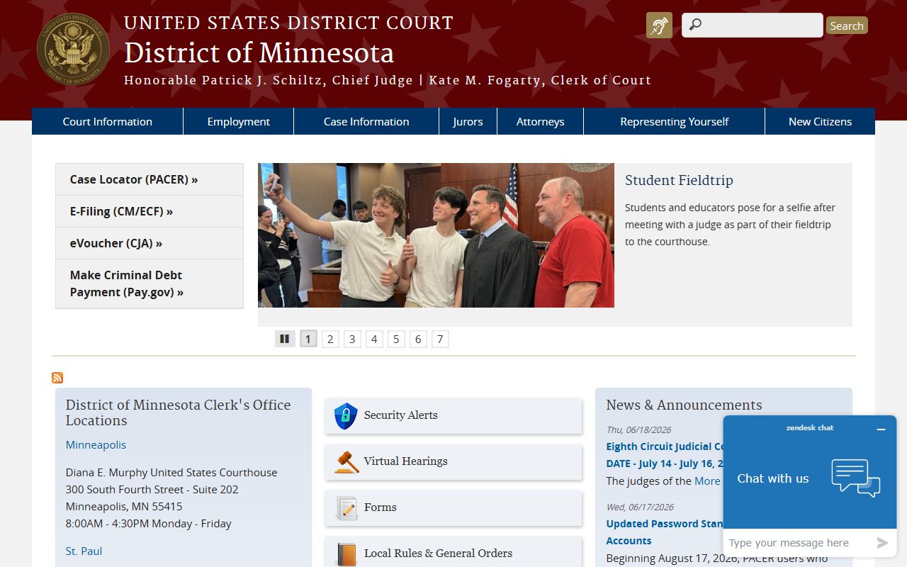 U.S. District Court District of Minnesota website