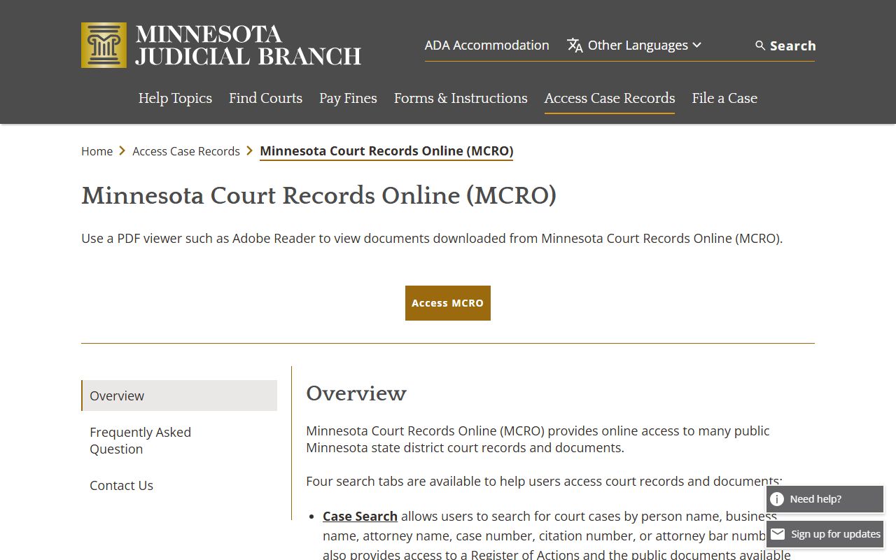 Faribault County court records MCRO overview
