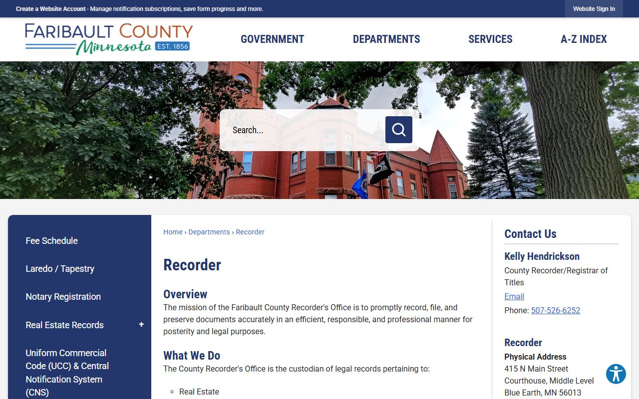 Faribault County court records Recorder office page