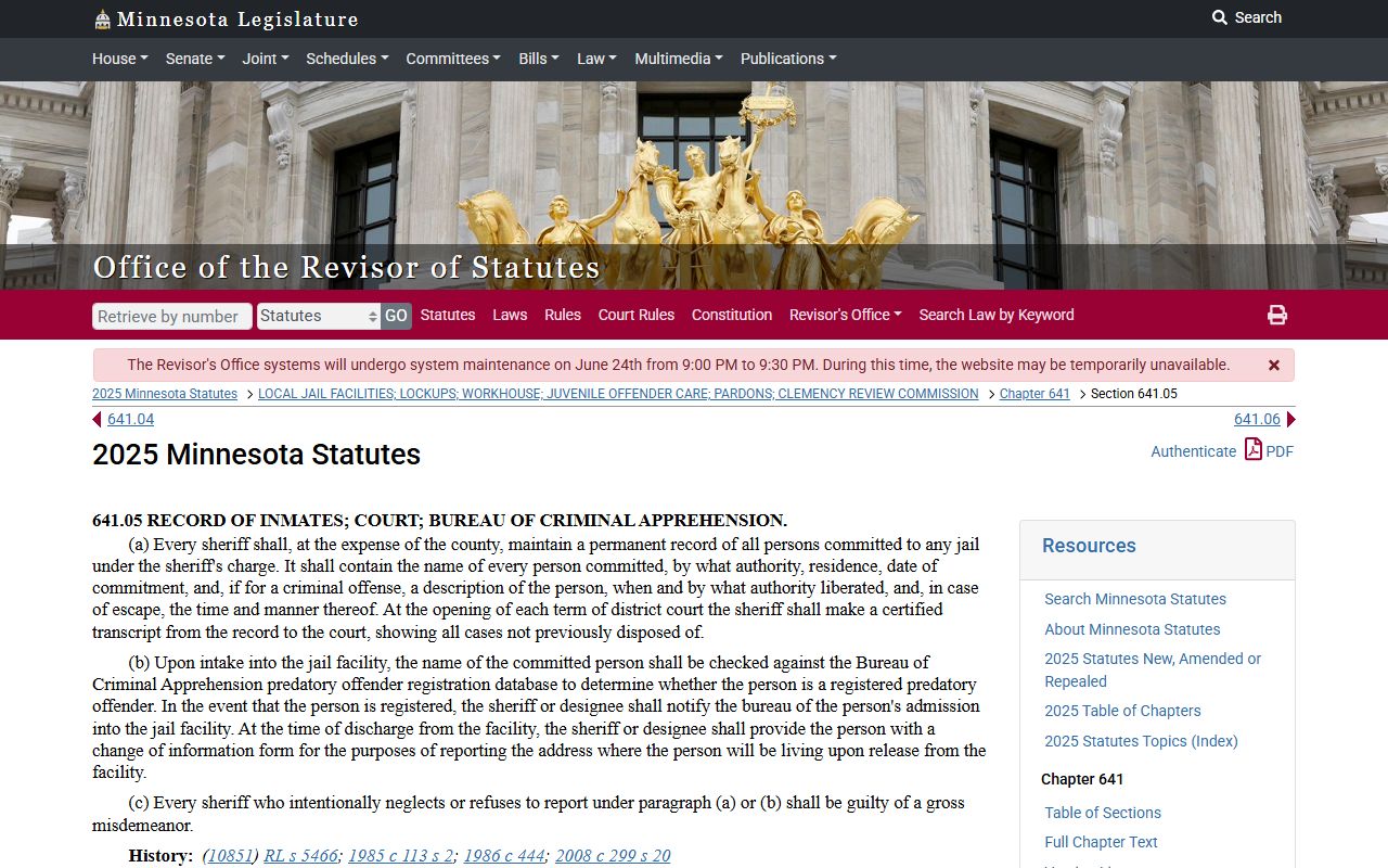 Minnesota jail register statute