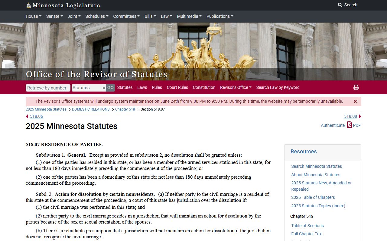 Minnesota divorce residency statute