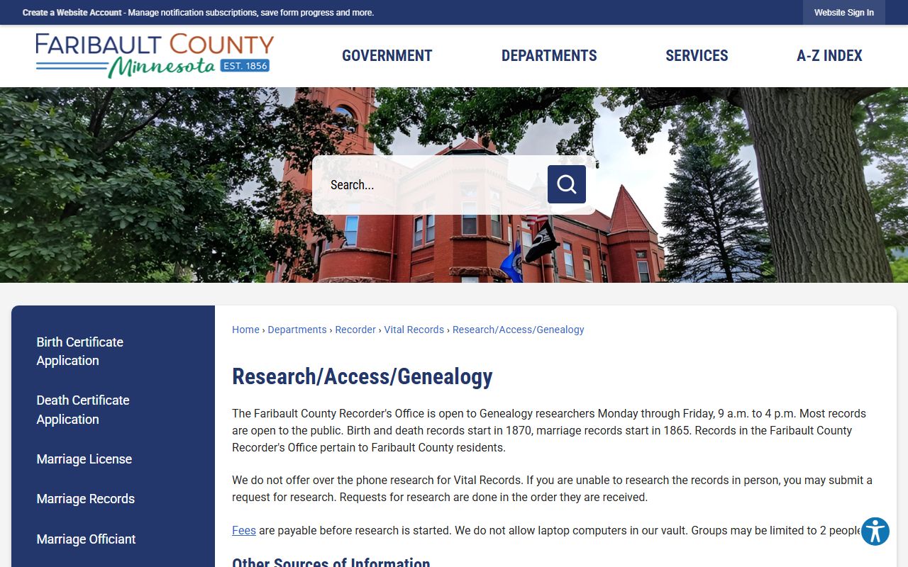 Recorder research access and genealogy page