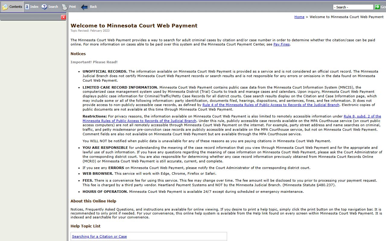 Court Web Payment help page