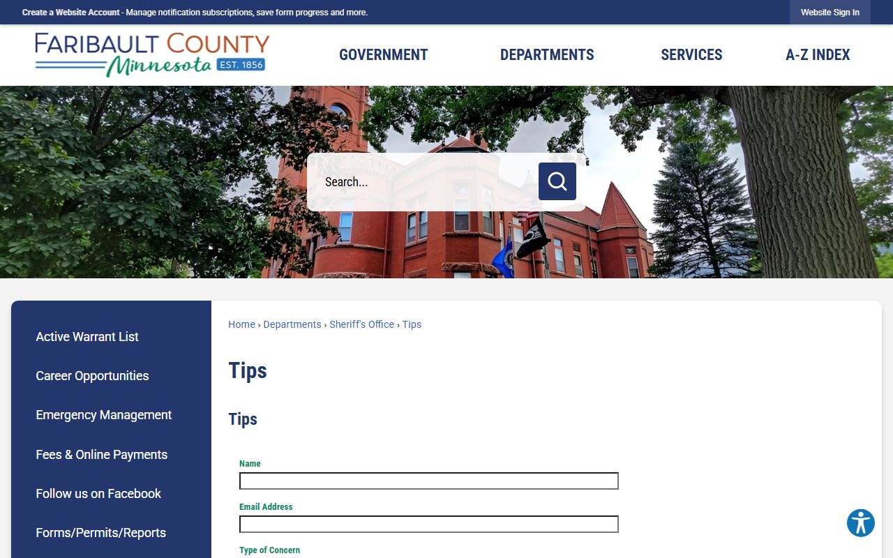 Faribault County Sheriff's online tips form